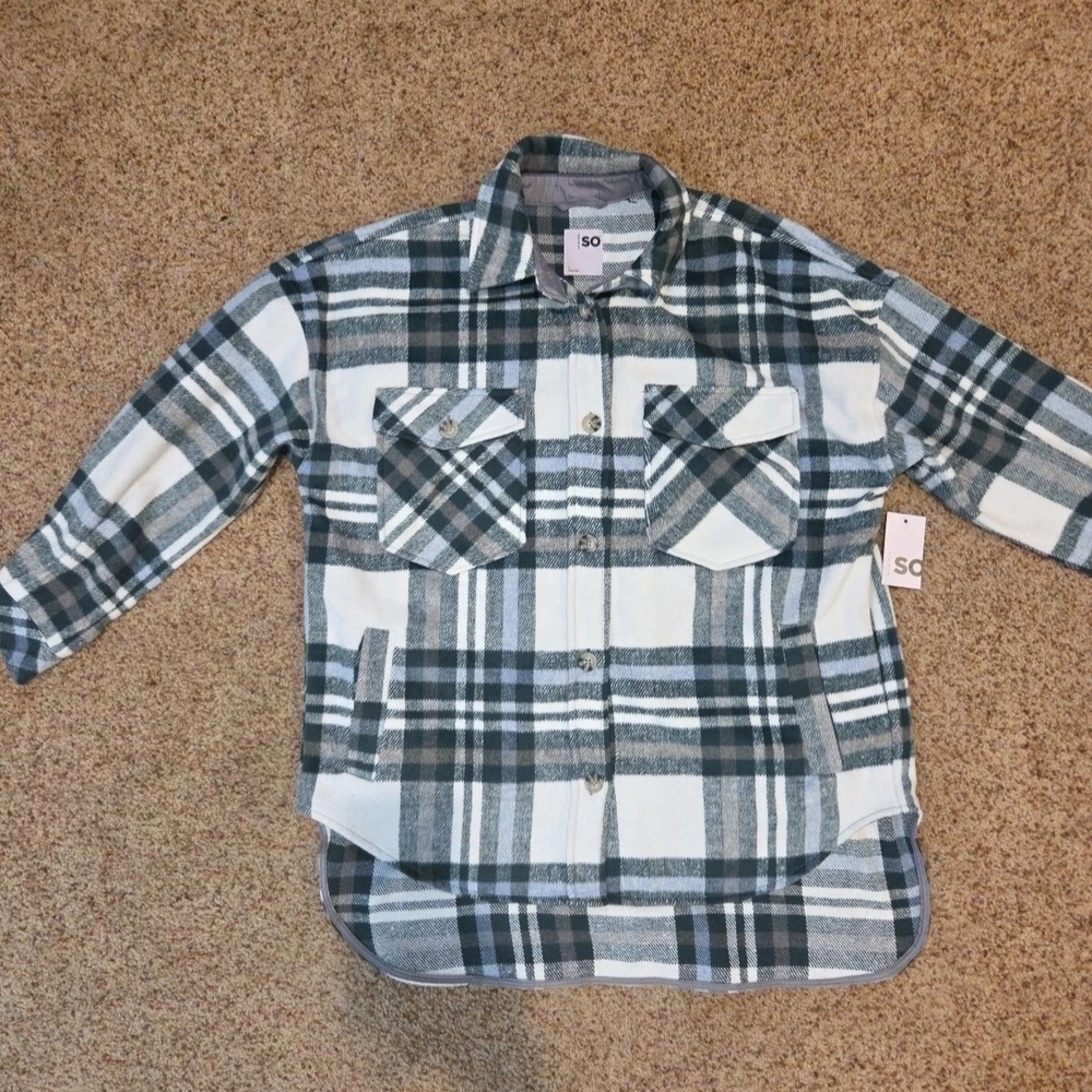 SO Green and White Plaid Shacket